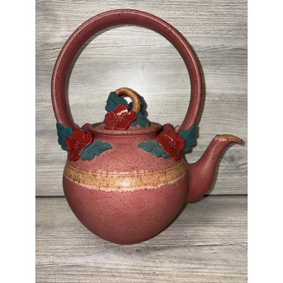 Veverka Signed Pottery Teapot Cutout Floral Flower Design Beautiful (e6)